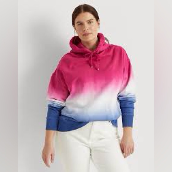 Ralph Lauren PINK/WHITE/BLUE OMBRE Dip Dyed Hoodie Sweatshirt Women's M RLL LOGO - Picture 1 of 12